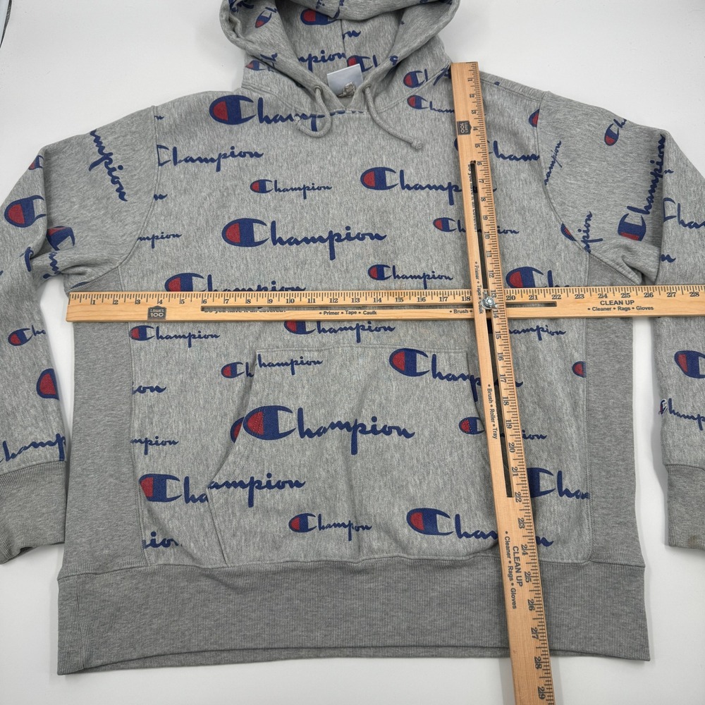 Champion Reverse Weave All Over Print Logo Hoodie Sweatshirt Men's X Large Gray - Picture 5 of 10